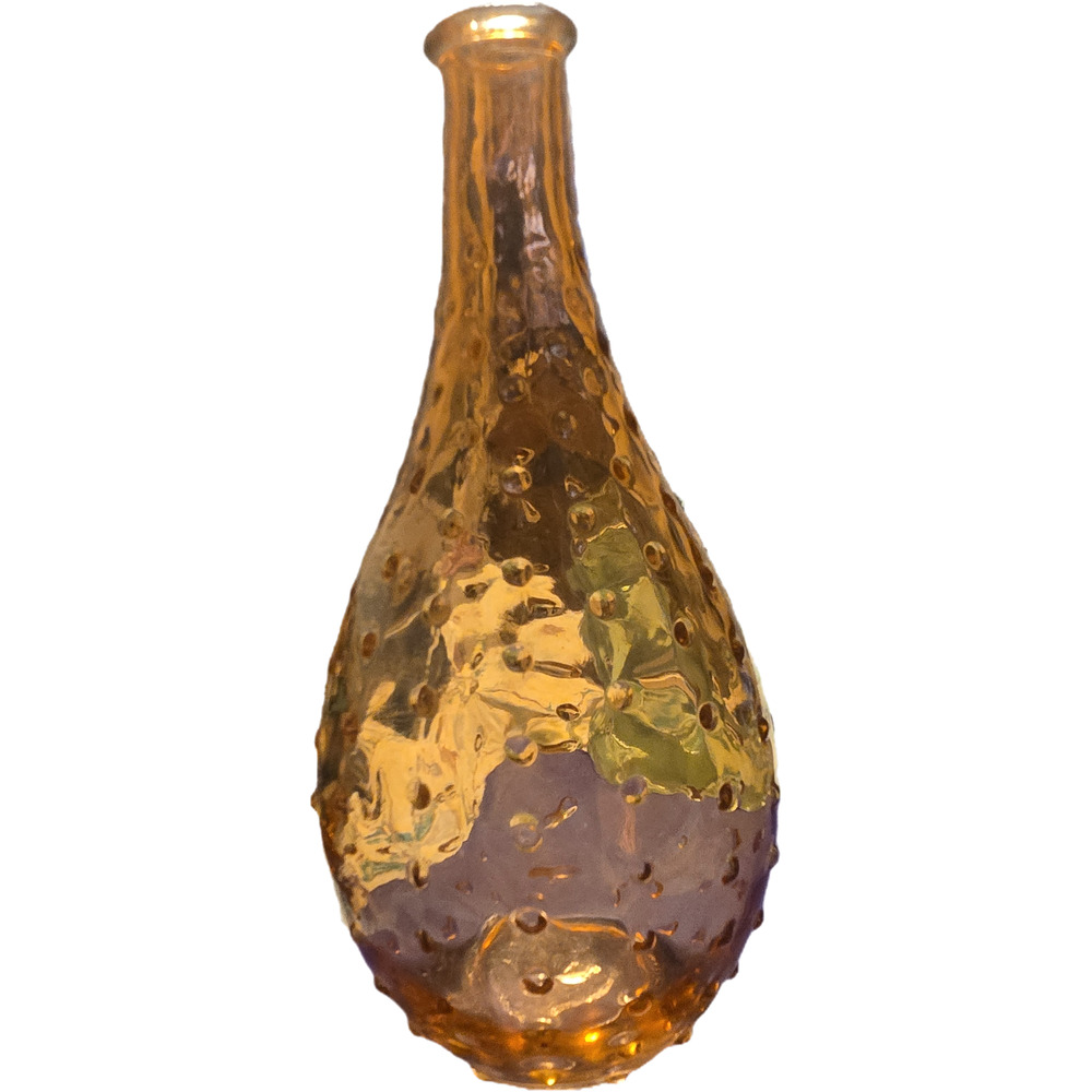 Vintage Amber Hobnail Glass Bud Vase Tear Drop Shape